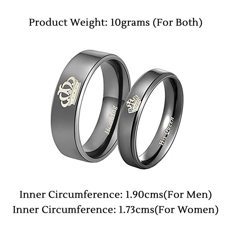Yellow Chimes His Queen Her King Couple Collection Ring for Women (Black)(YCFJCR-12CRWN-BK)