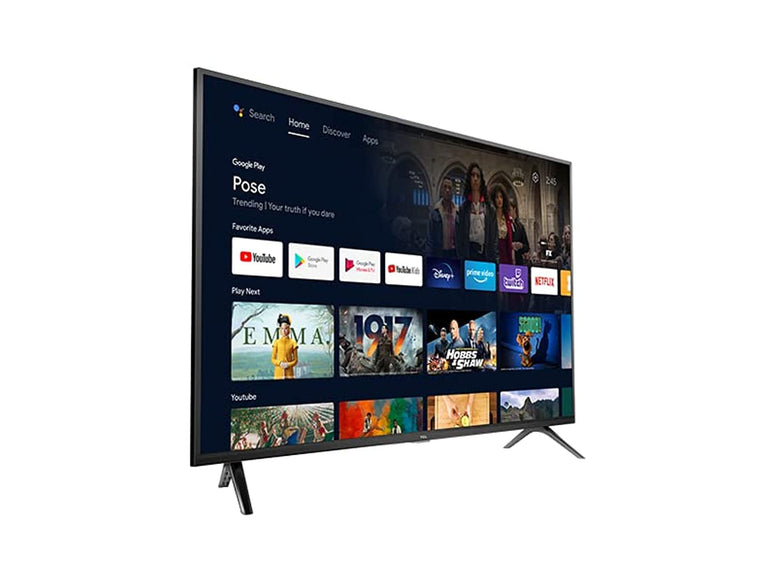 TCL 43 Inch HD AI Smart LED TV, Android TV, Google Assistant with Hands-Free Voice Control, Micro Dimming technology, Premium Streaming Channels-Netflix | Google Play | Starz Play, Slim Design 43S5200