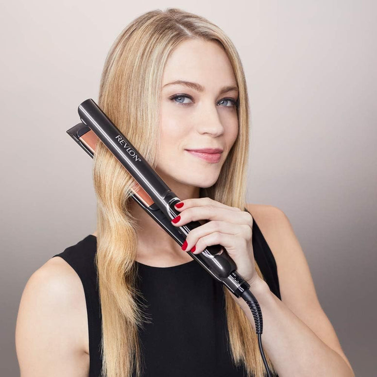 Revlon RVST2155 Hair Straightener Perfect Heat Copper 25 MM Straightener,Ceramic flat iron, 30 LCD settings