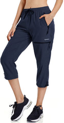 Ksmien Women's Lightweight Hiking Capri Pants Quick Dry Workout Cargo Capris Water Resistant UPF 50+ Zipped Pockets