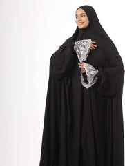 Prayer Dress Women Outfit One Piece Full Dress Women Khiemar Abaya Soft Breathable Material (Black)