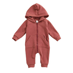 Infant Baby Boys Girls Zipper Warm Hooded Romper Jumpsuit Solid Long Sleeve Bodysuit Outfit Fall Winter Clothes (3-6 Months)
