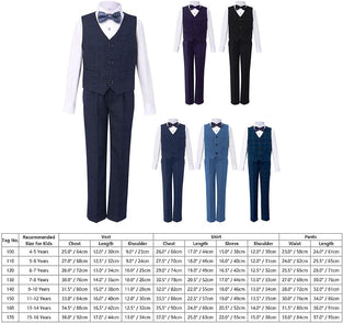 Boys Suit Formal Wear 4 Pieces Slim Fit Suit Dresswear Vest Set with Pants Kids Formal Suit Set Wedding Ring Bearer Outfit 13-14Y