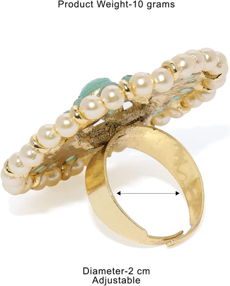 ZAVERI PEARLS Women's Non Precious Metal Ring (Green, Zpfk9147)