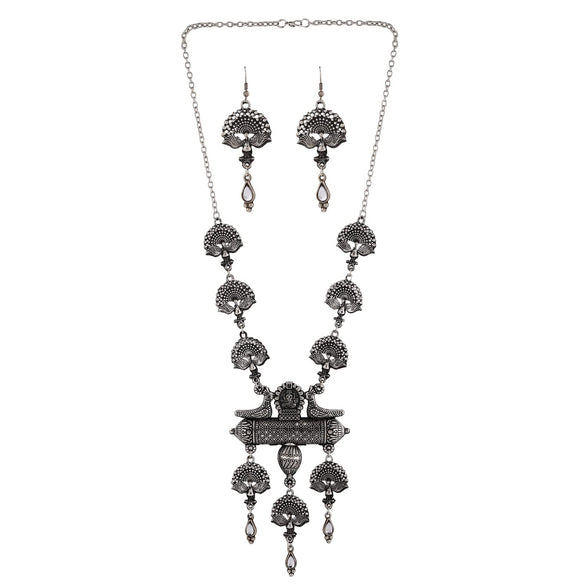 Shining Diva Fashion Latest Stylish Traditional Oxidised Silver Necklace Jewellery Set for Women (13160s)