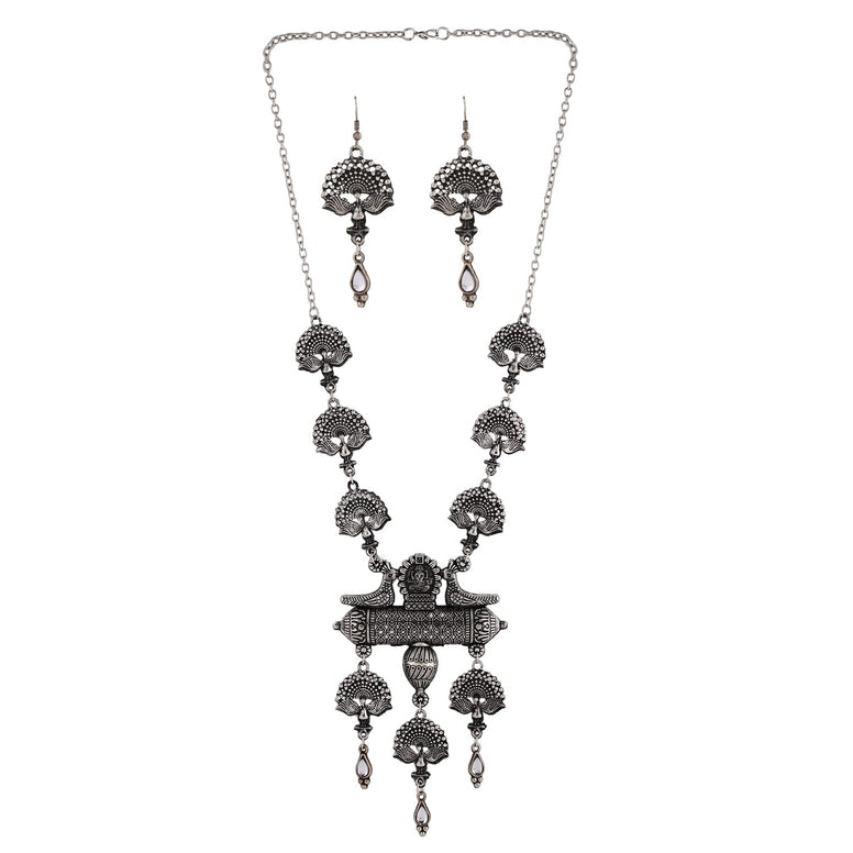 Shining Diva Fashion Latest Stylish Traditional Oxidised Silver Necklace Jewellery Set for Women (13160s)