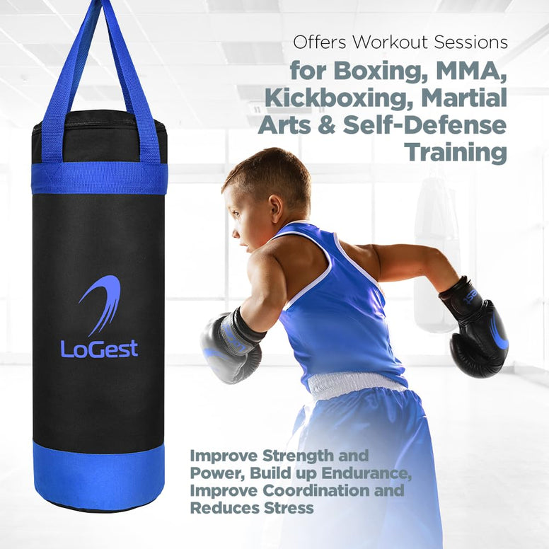 LoGest Punching Bag for Kids Boxing Set - Suitable for Kids Punching Bags 3-8 Years of Age - Boxing Gloves & Hand Wraps Included - Youth Children Boxing MMA Kickboxing Muay Thai Karate Punching Bag