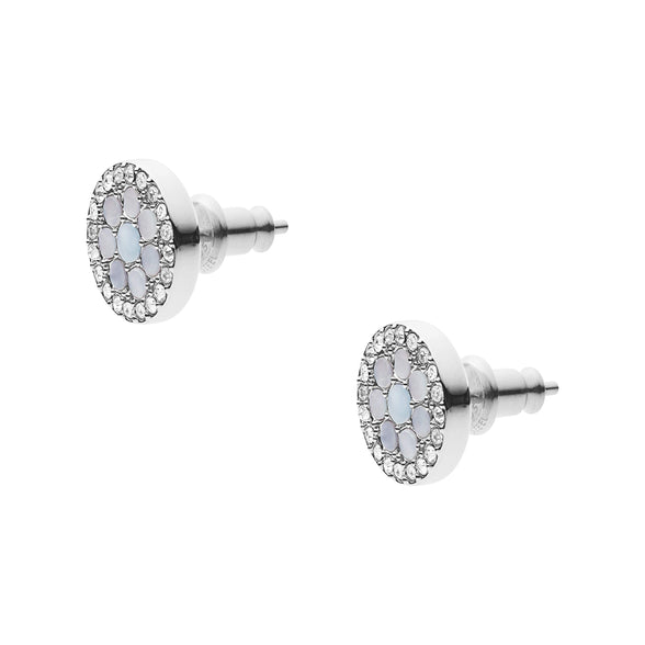 Fossil Women's Stainless Steel Val Blue Mosaic Mother Of Pearl Disc Stud Earrings, Silver