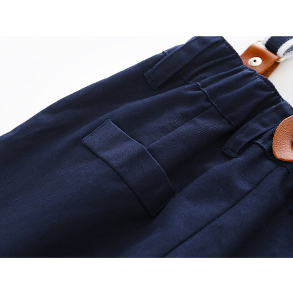Kimocat Baby Clothes Gentleman Suit Style Short Sleeve Shirt + Bowtie + Short Suspenders 0-6M