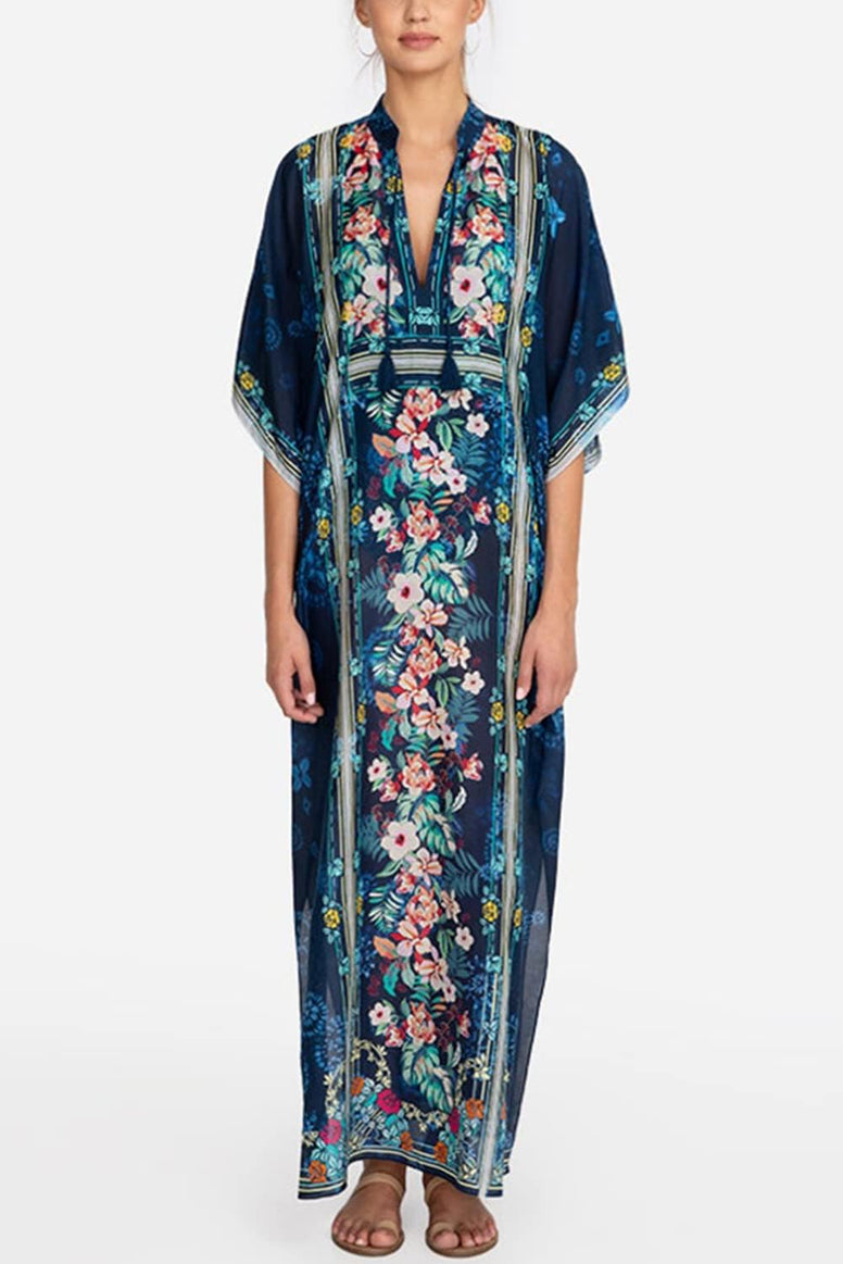 YouKD Maxi Dress V-Neck Kaftan Boho Robes Beach Cover-ups Dress Maxi Garment for Women