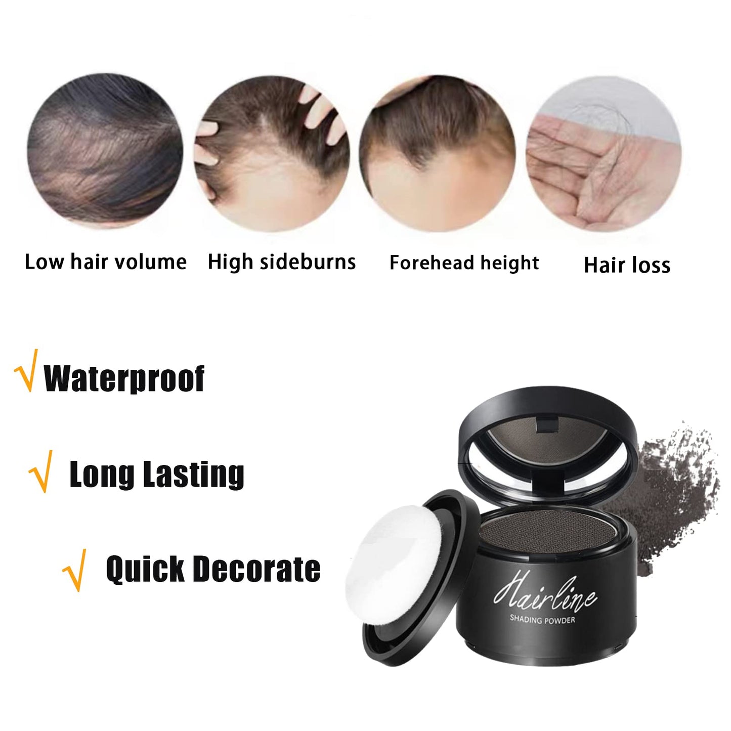 Hairline Powder,Root Cover Up,Hair Shadow Powder, Dark Gray Hair Root Dye Shadow Cover, Root Concealer,Beard Dye,Hair Touch-Up for Thin Hair Grey Hairline Quick Cover Unisex,Waterproof(Dark Brown)