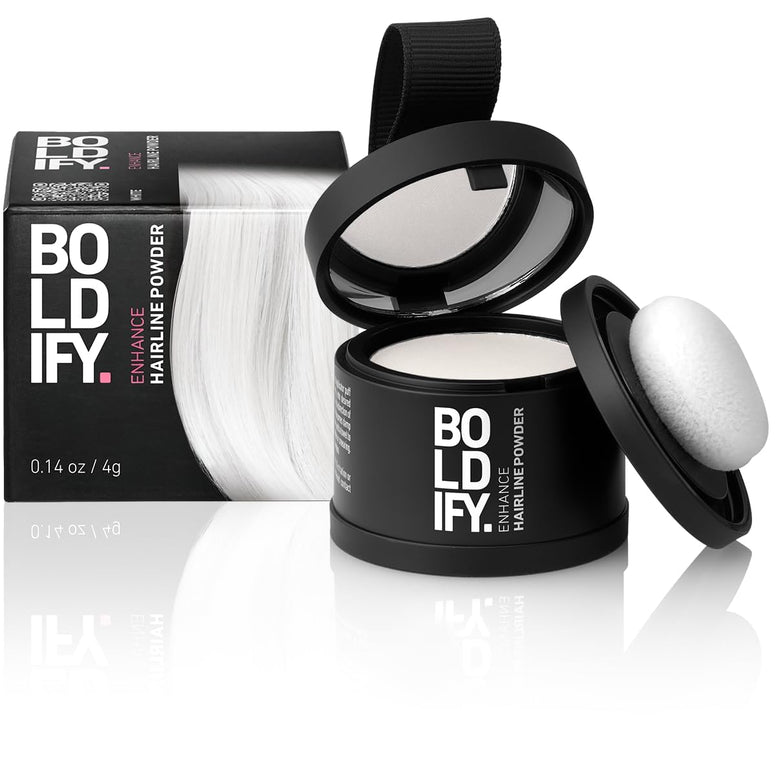 BOLDIFY Hairline Powder Instantly Conceals Hair Loss, Root Touch Up Hair Powder, Hair Toppers for Women & Men, Hair Fibers for Thinning Hair, Root Cover Up, Stain-Proof 48 Hour Formula (White)