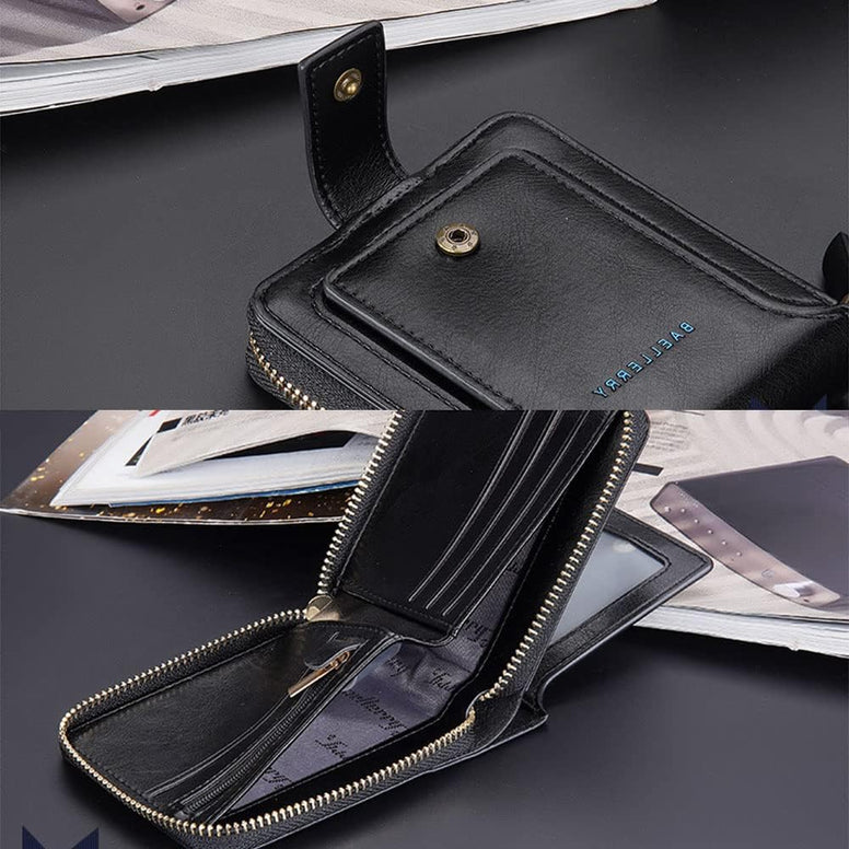 Bifold Wallet for Men, Azonee Leather RFID Blocking Mens Wallets with Zipper Card Holder Coin Pocket Casual Men Purse Slim Short Wallet Gift for Father day, Business & Leisure Wallet, Black