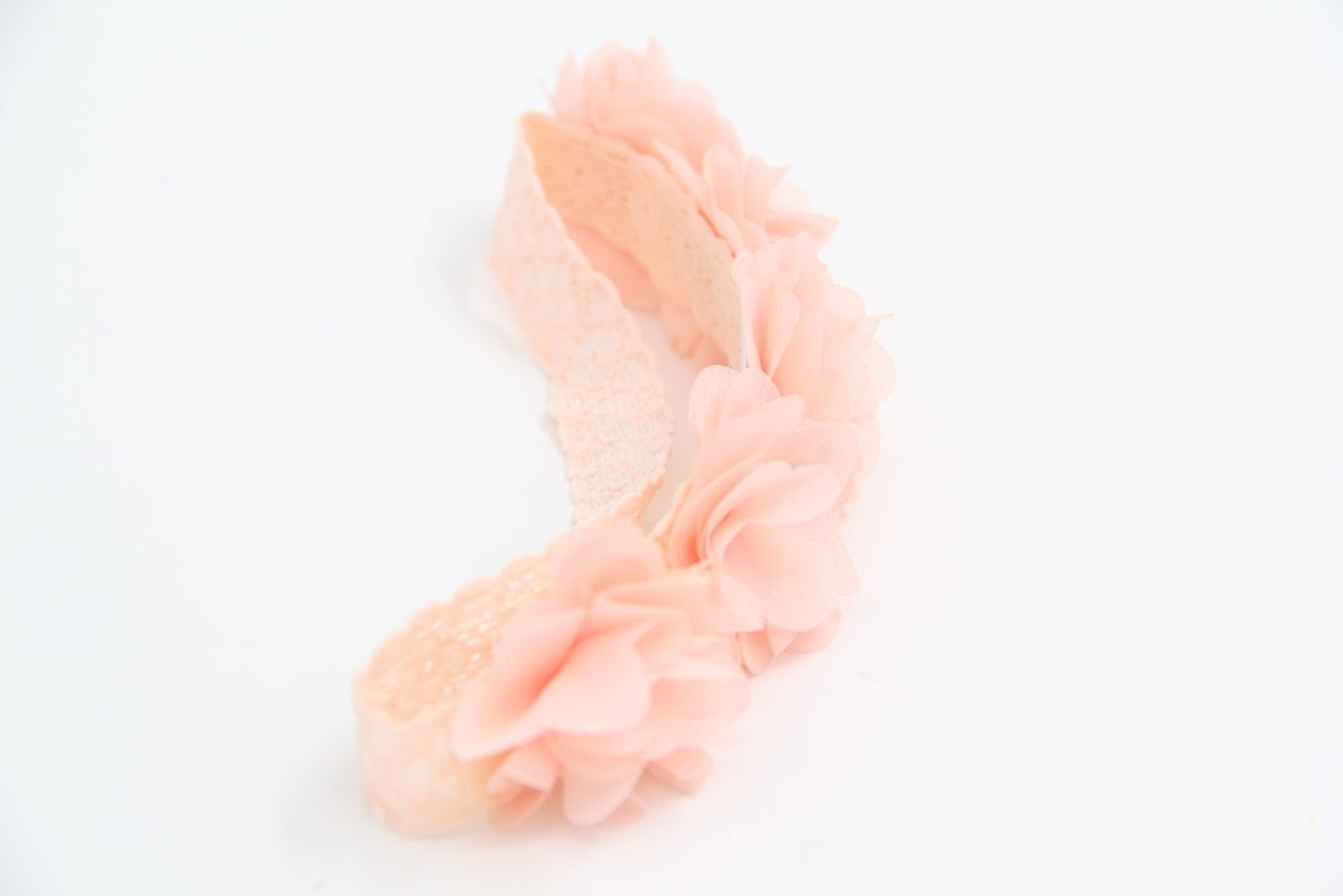 Baby Toddler Elastic Chiffon Flower Headbands Princess Girls Hand Sewing Beads Flower Headwear Nylon (QJ11 White pink)