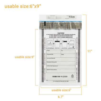 500 Pack 6”x9” Clear FREEZFraud Deposit Bags, Tamper-Evident Security Bank Pocket, Cash register bags by zmybcpack