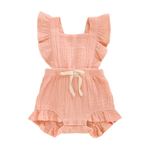 YOUNGER TREE Toddler Baby Girl Ruffled Sleeveless Romper Casual Summer Jumpsuit Cotton Linen Clothes 3-6 Months