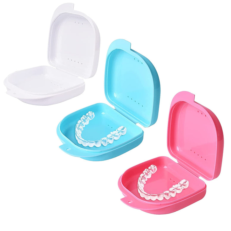 Retainer Box Retainer Case Retainer Container Partial Mouth Guard Container Case Denture Box Orthodontic Denture Storage Boxes with Vent Holes (Pink/Light Blue/White)