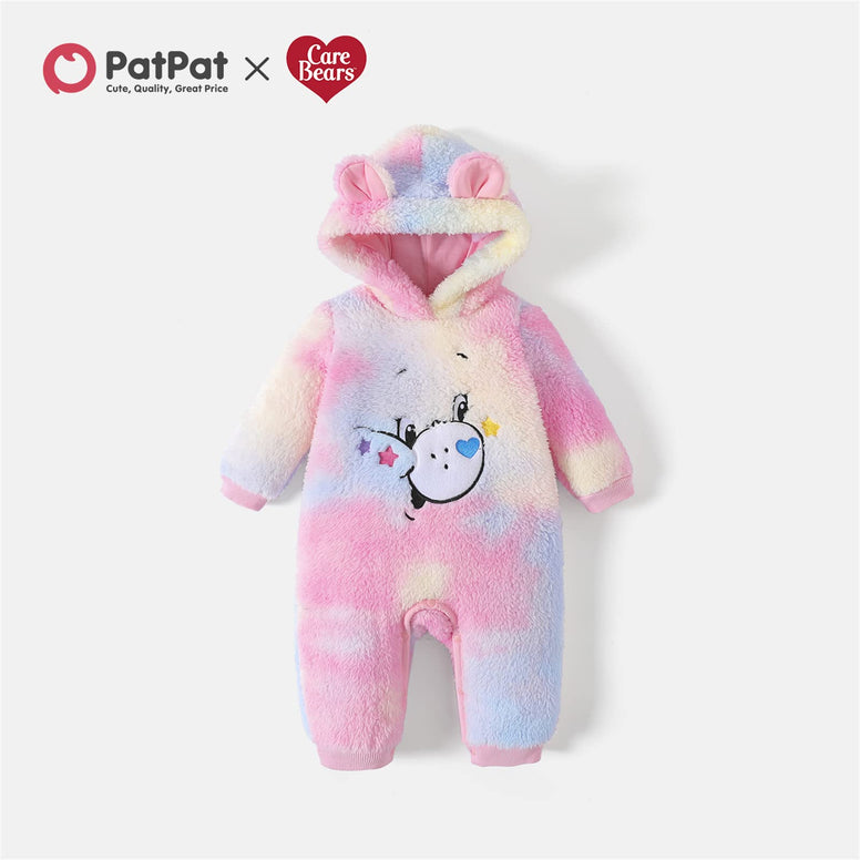 PATPAT Care Bears Baby Infant Girls Bodysuit Snowsuit Bear Ear Hooded Jumpsuit Warm Fleece Long Sleeve Winter Romper (3-6 Months)