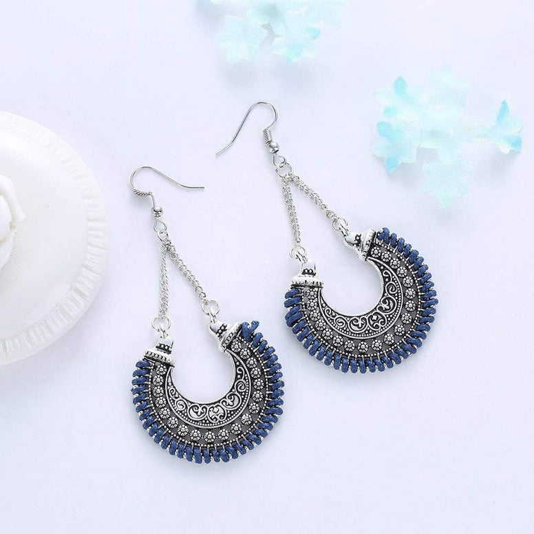 Yellow Chimes Modern Fusion Oxidized silver Alloy Chandbali Earring for Women and Girls