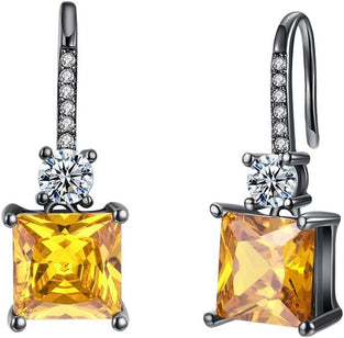 Yellow Chimes A5 Grade Yellow Crystal Black Gun Plated Drop Earrings for Women & Girls