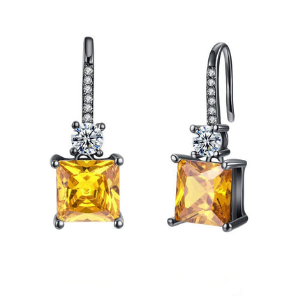 Yellow Chimes A5 Grade Yellow Crystal Black Gun Plated Drop Earrings for Women & Girls