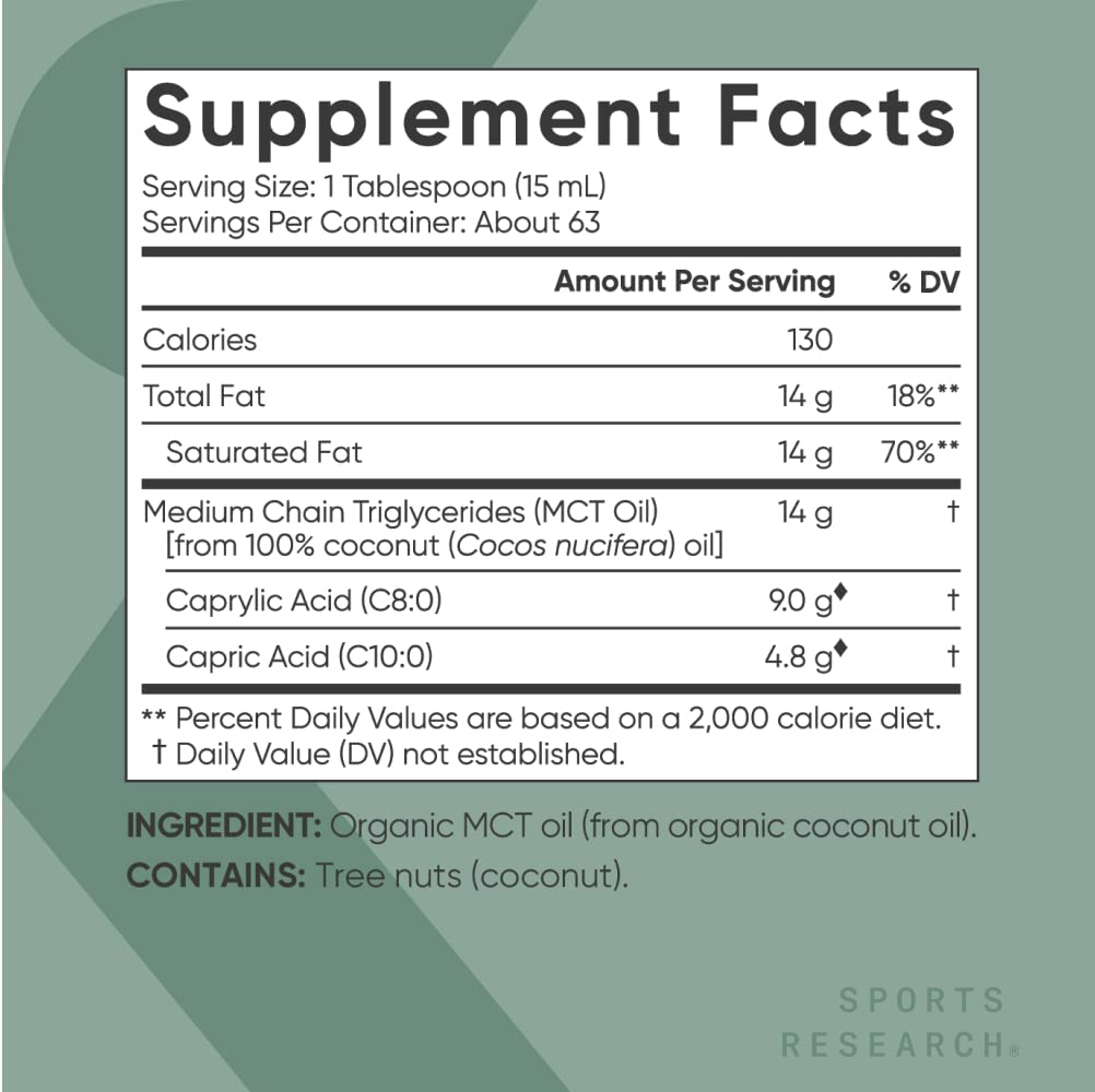 Sports Research, Organic MCT Oil, Unflavored, 32 fl oz (946 ml)