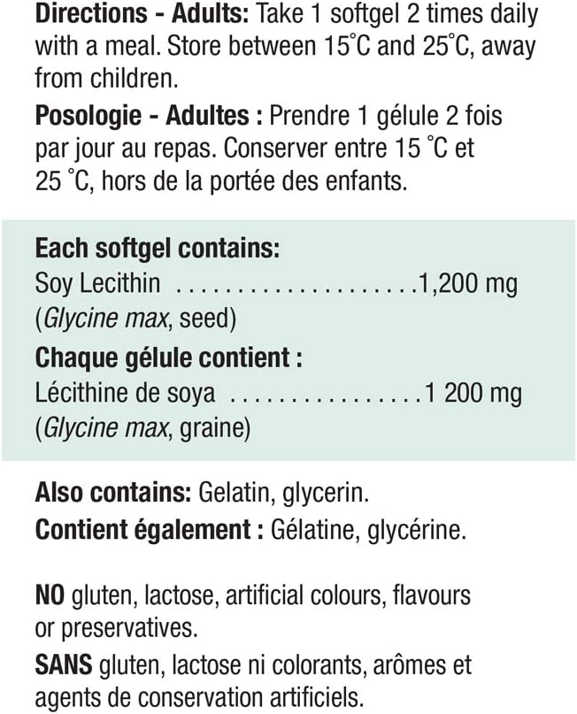 Lecithin 1,200 mg , 100 Softgels - Source of Choline Liver Protection