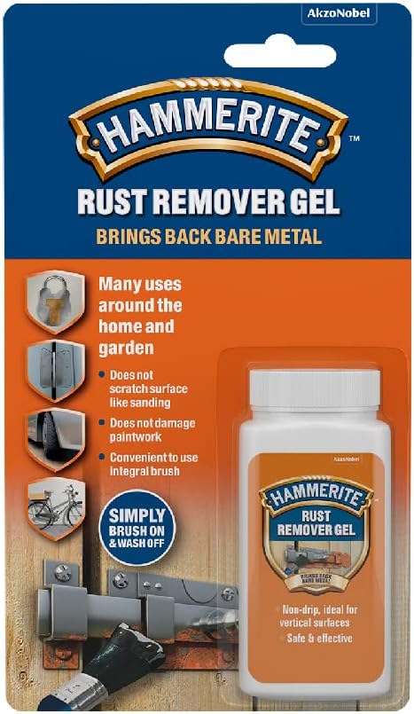 Hammerite Rust Remover Gel Blister. Non Drip Rust Remover for Metal, Rust Converter - Non Damaging to Metal Paint, Suitable for Interior and Exterior - 100ml