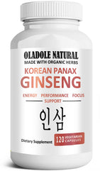 Oladole Naturals Korean Panax Ginseng- 120 Vegan Capsule | Supports Energy, Performance, Focus, Extra Strength, Potency, Improve Blood Flow With High Ginsenosides | For Mem & Women