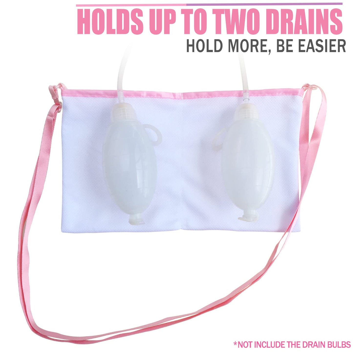 Quick Dry Mastectomy Drain Shower Bag Drainage Pouch Holder Tummy Tuck Post Surgery Supplies, Stretchy Post JP Drains Management Pockets Breast Reconstruction/Abdomina/Explant, White