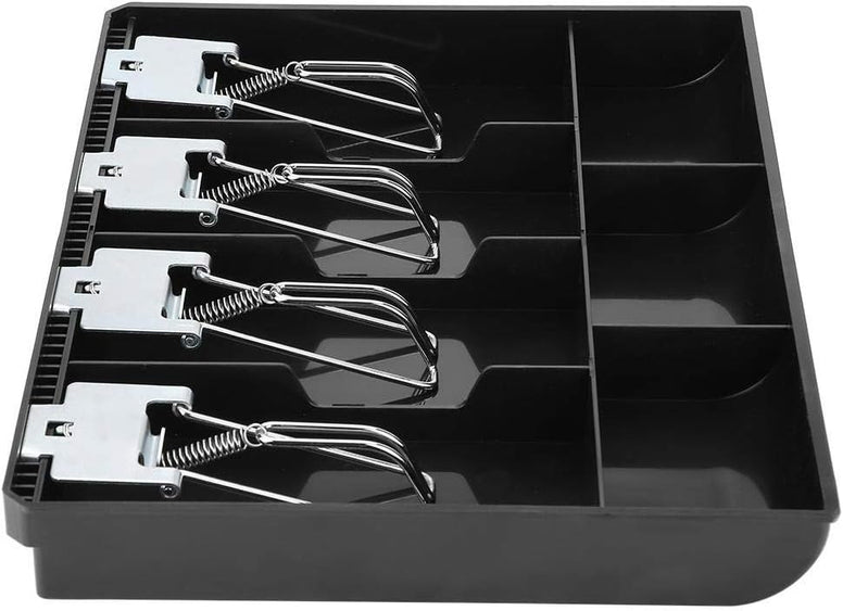 Cash Register Drawer 4 Bill 5 Coin, Cash Drawer Register Insert Tray Replacement Cashier Four Box with Metal Clip, Perfect for Point of Sale Small Business(Black)