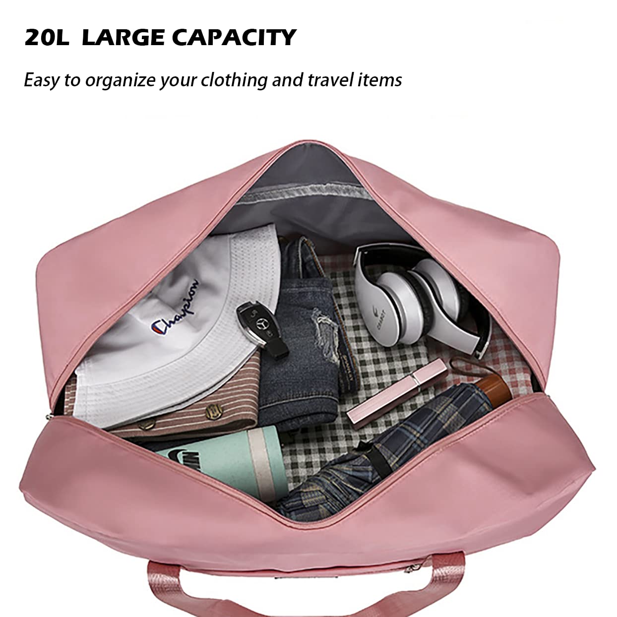 IMCUZUR Travel Duffel Bag, for Spirit Airlines Personal Item Bag 18x14x8 Carry on Luggage Overnight Bag, Weekender Bag for Women and Men (A-Pink), A-Pink, 17"L X 6"W X 13"H, Carry on Travel Bag