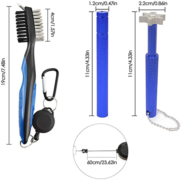 KASTWAVE Golf Clean Tool Set, Retractable Golf Club Brush and 2 Golf Club Groove Sharpener for U & V - Grooves, Portable Golf Brush Tool Kits for All Golf Irons for Man, Gift (blue Color)