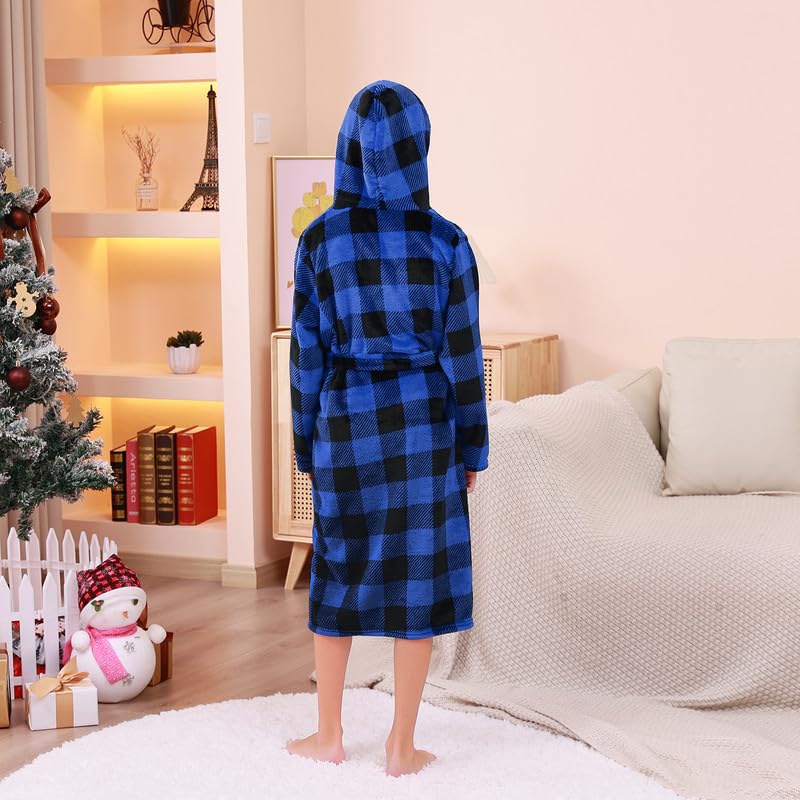 Boys Robe, Kids Fleece Robe, Hooded Soft Warm Bathrobes Pajamas Sleepwear for Children Toddler Girls 3-14 Years