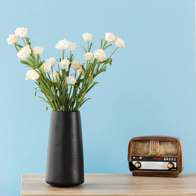 Premium Quality Ceramic Vase Flower Vase -Minimalism Style for Modern Table Shelf Home Decor, Fit for Fireplace Bedroom Kitchen Living Room Centerpieces Office Desk(Solid Black)