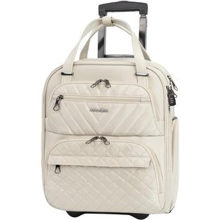 KROSER Carry On Underseat Multi-functional, 16-inch Underseater Lightweight Overnight Suitcase for Women, Beige