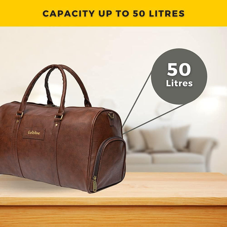 GOLDLINE Leather Duffle Bag for Travel Men Women- 50L - Brown, Brown, M, Luggage