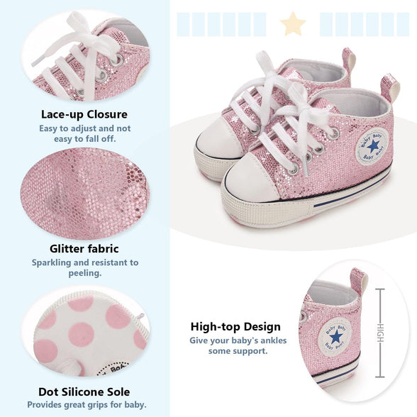 Meckior Baby Girls Boys Canvas Sneakers Soft Sole High-Top Ankle Infant First Walkers Crib Shoes, for 6 Months baby