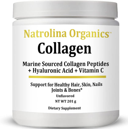 Natrolina Marine Sourced Collagen Peptides Powder Unflavored 201g with Hyaluronic Acid + Vitamin C | Collagen Powder Supplement Supports Healthy Skin, Nail, Hair, Bones, Joints & Anti Aging
