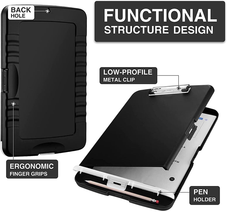 Clipboard Storage Portfolio High Capacity Nursing Clipboards with Pen Holder, KASTWAVE Duty Plastic Storage Clipboard with Low Profile Clip, Clipboard Folder Side-Opening, Work for Office & School