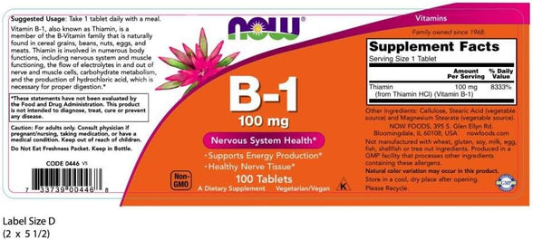 Now Foods Vitamin B-1, 100 Mg Tablets