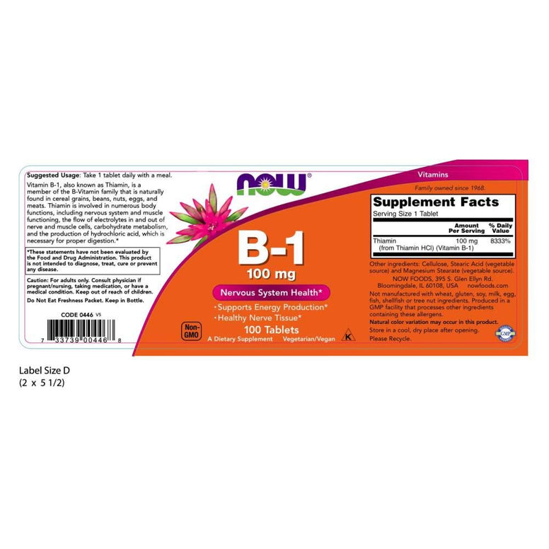 Now Foods Vitamin B-1, 100 Mg Tablets