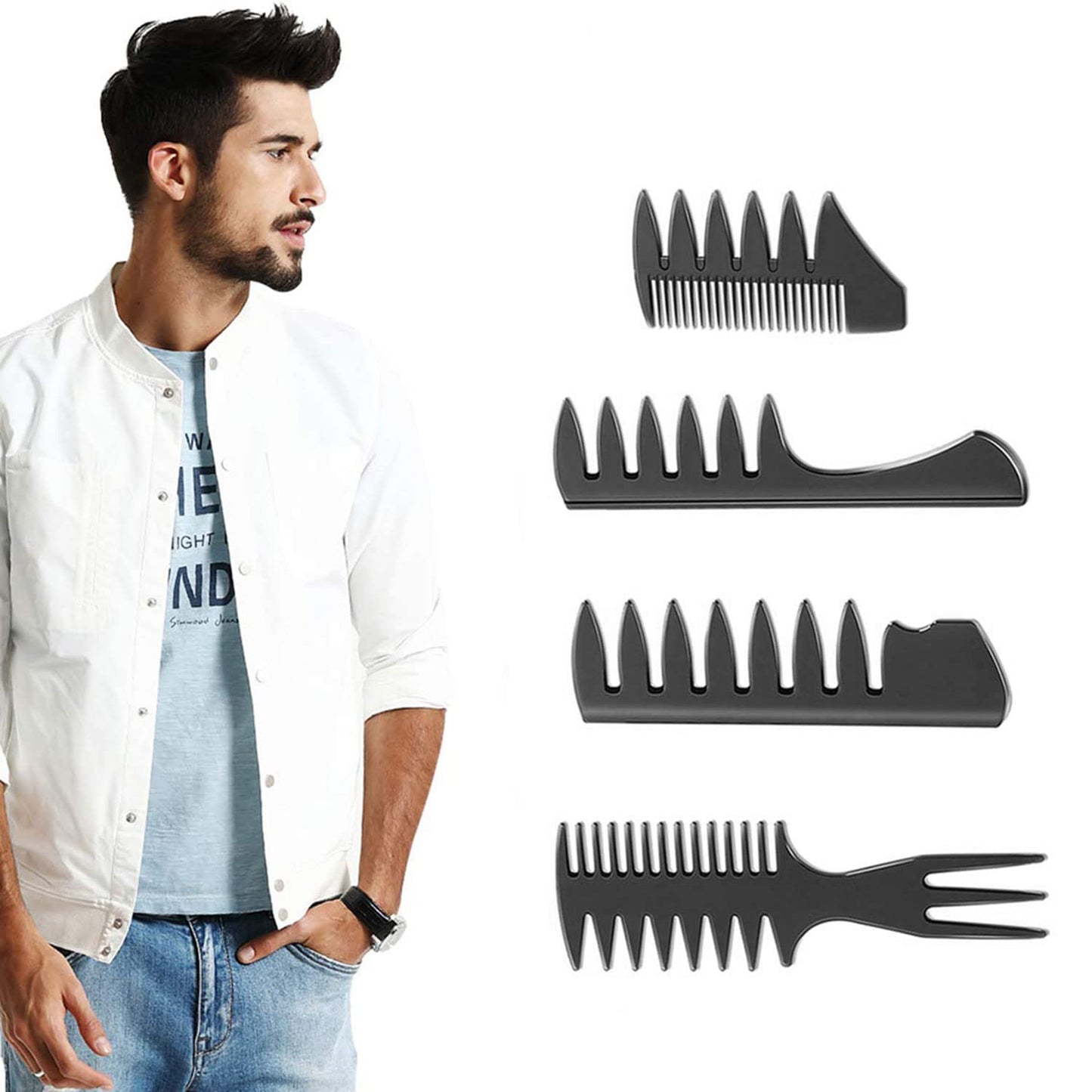 Toulifly Men's Hair Styling Comb Set, 4 Pieces