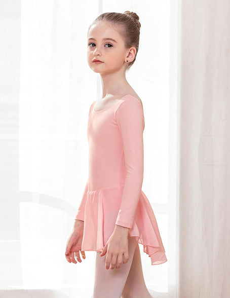 Zaclotre Girl's Classic Long Sleeve Dance Dresses Ballet Skirted Leotard