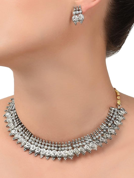 ZAVERI PEARLS Silver Antique Choker Necklace For Women (Silver) (Zpfk6299)