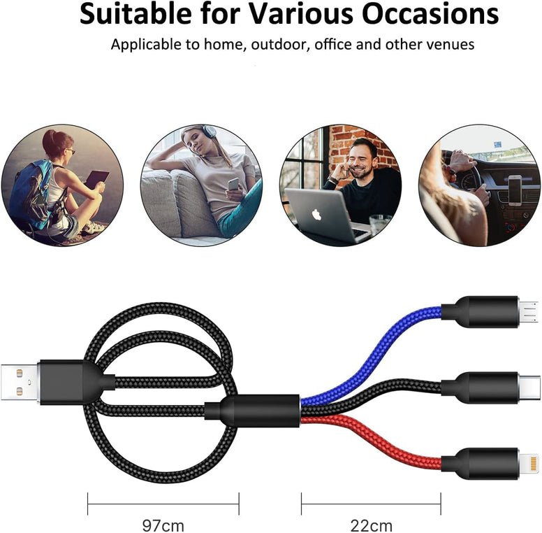 USB Cable 3 in 1 Aioneus Multi Charging Cable IP Cable USB Type C Cable Micro USB Cable, Fast Charging Cord Compatible with iPhone 13 12 11 Galaxy S20 S10 S9 S8 S7 Micro usb Android