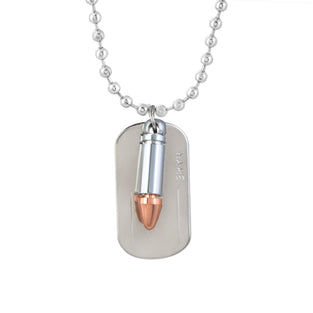 Stainless Steel Silver Classic Stylish Bullet Military Army Theme Dog Tag Dual Name Address Engraved Sterling Chain Trandy Fashion Pendant Necklace Jewelry Accessories Men/Women by Indian Collectible