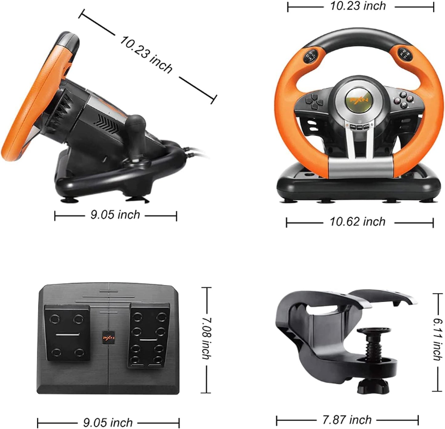 PXN V3II Simulate Racing Game Steering Wheel with Pedal, 180 Degree Steering Wheel, Compatible with Windows PC, PS3, PS4, Xbox One X|S, for Nintendo Switch-Orange