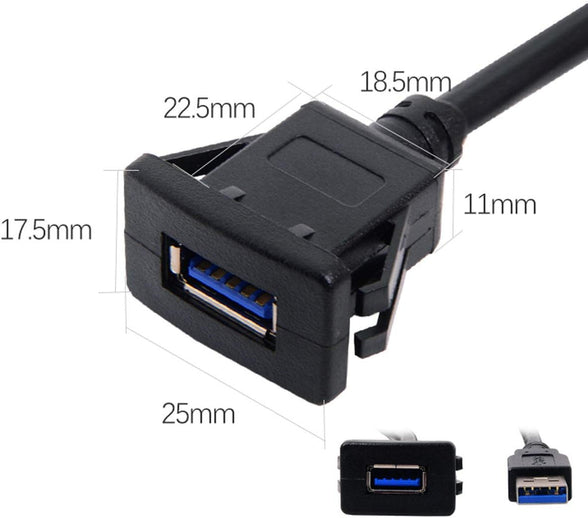 CY USB 3.0 Single Port Extension Latch Mount Car AUX Cable for Dashboard Panel 1m Waterproof