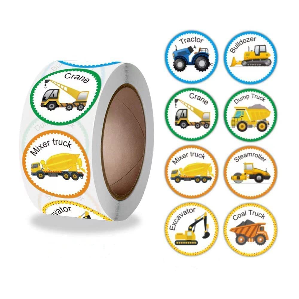 PREMIFY Construction Vehicle Stickers, Reward Stickers for Teachers, 500pcs 1inch Stickers for Kids in 8 Designs, Birthday Gifts, Toys Stickers, Teacher/Teaching School Supplies for Encouragement